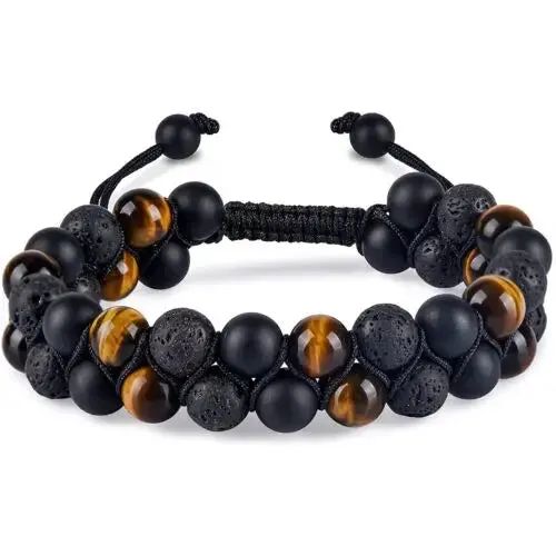 Fashion Men Tiger Eye Natutal Stone Beaded Braided Bracelet Bangles Handmade Double Layer Lapis Lazuli Bracelets Hommes