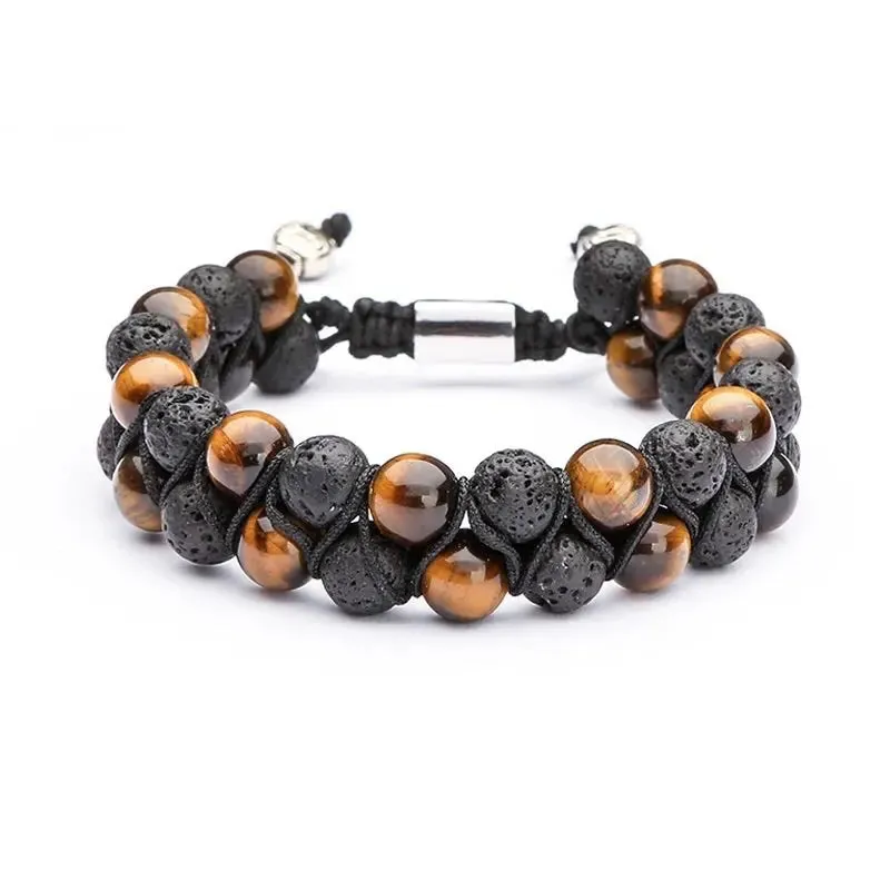 Fashion Men Tiger Eye Natutal Stone Beaded Braided Bracelet Bangles Handmade Double Layer Lapis Lazuli Bracelets Hommes