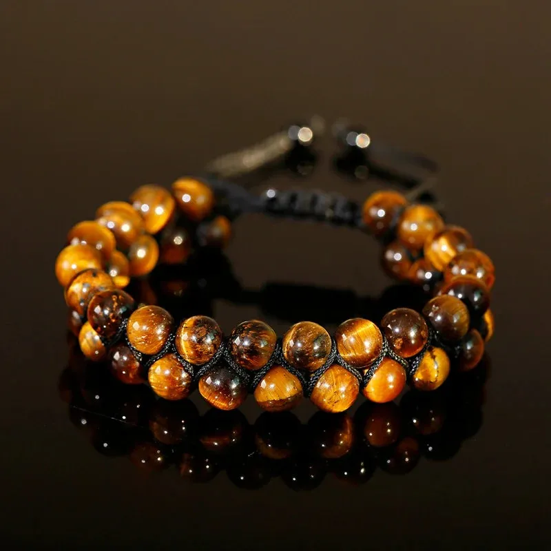 Fashion Men Tiger Eye Natutal Stone Beaded Braided Bracelet Bangles Handmade Double Layer Lapis Lazuli Bracelets Hommes