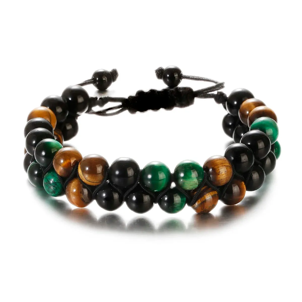 Fashion Men Tiger Eye Natutal Stone Beaded Braided Bracelet Bangles Handmade Double Layer Lapis Lazuli Bracelets Hommes