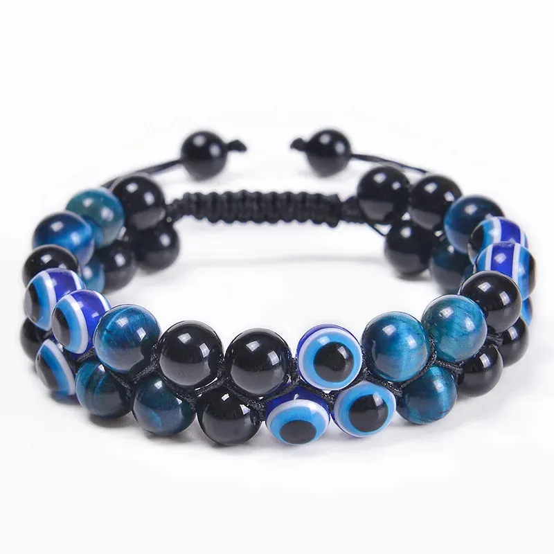 Fashion Men Tiger Eye Natutal Stone Beaded Braided Bracelet Bangles Handmade Double Layer Lapis Lazuli Bracelets Hommes