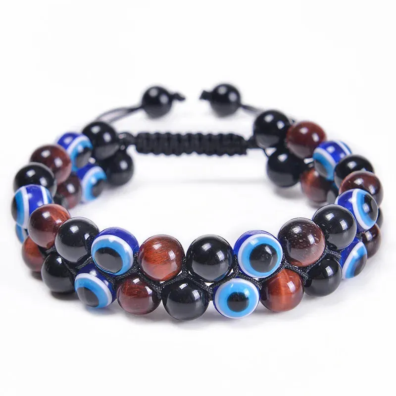 Fashion Men Tiger Eye Natutal Stone Beaded Braided Bracelet Bangles Handmade Double Layer Lapis Lazuli Bracelets Hommes