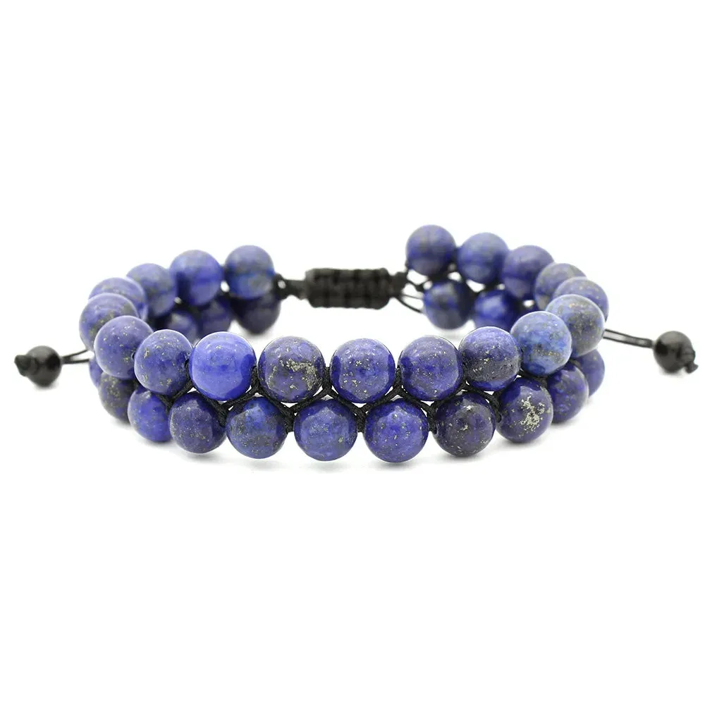 Fashion Men Tiger Eye Natutal Stone Beaded Braided Bracelet Bangles Handmade Double Layer Lapis Lazuli Bracelets Hommes