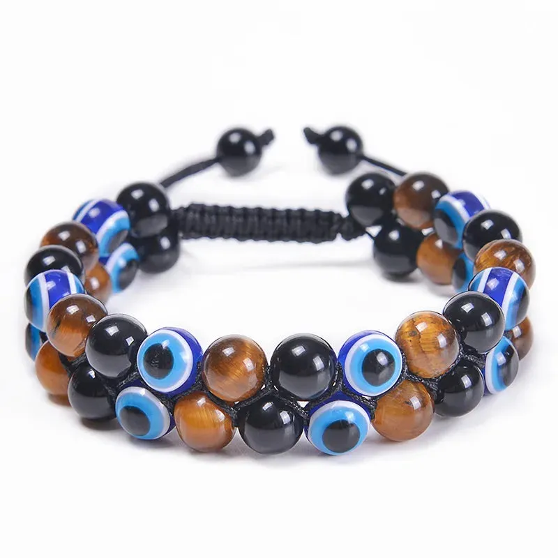 Fashion Men Tiger Eye Natutal Stone Beaded Braided Bracelet Bangles Handmade Double Layer Lapis Lazuli Bracelets Hommes