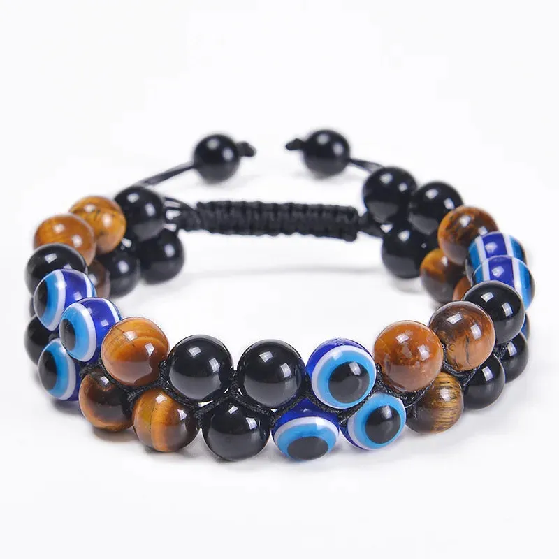 Fashion Men Tiger Eye Natutal Stone Beaded Braided Bracelet Bangles Handmade Double Layer Lapis Lazuli Bracelets Hommes