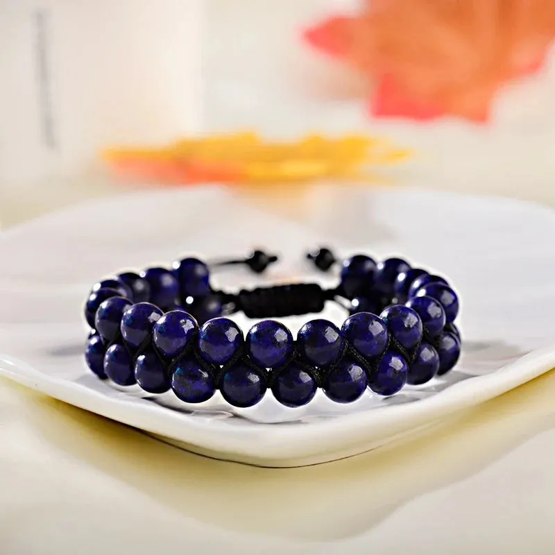 Fashion Men Tiger Eye Natutal Stone Beaded Braided Bracelet Bangles Handmade Double Layer Lapis Lazuli Bracelets Hommes