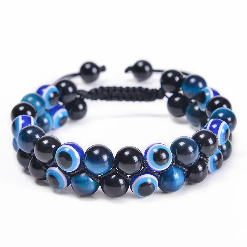 Fashion Men Tiger Eye Natutal Stone Beaded Braided Bracelet Bangles Handmade Double Layer Lapis Lazuli Bracelets Hommes