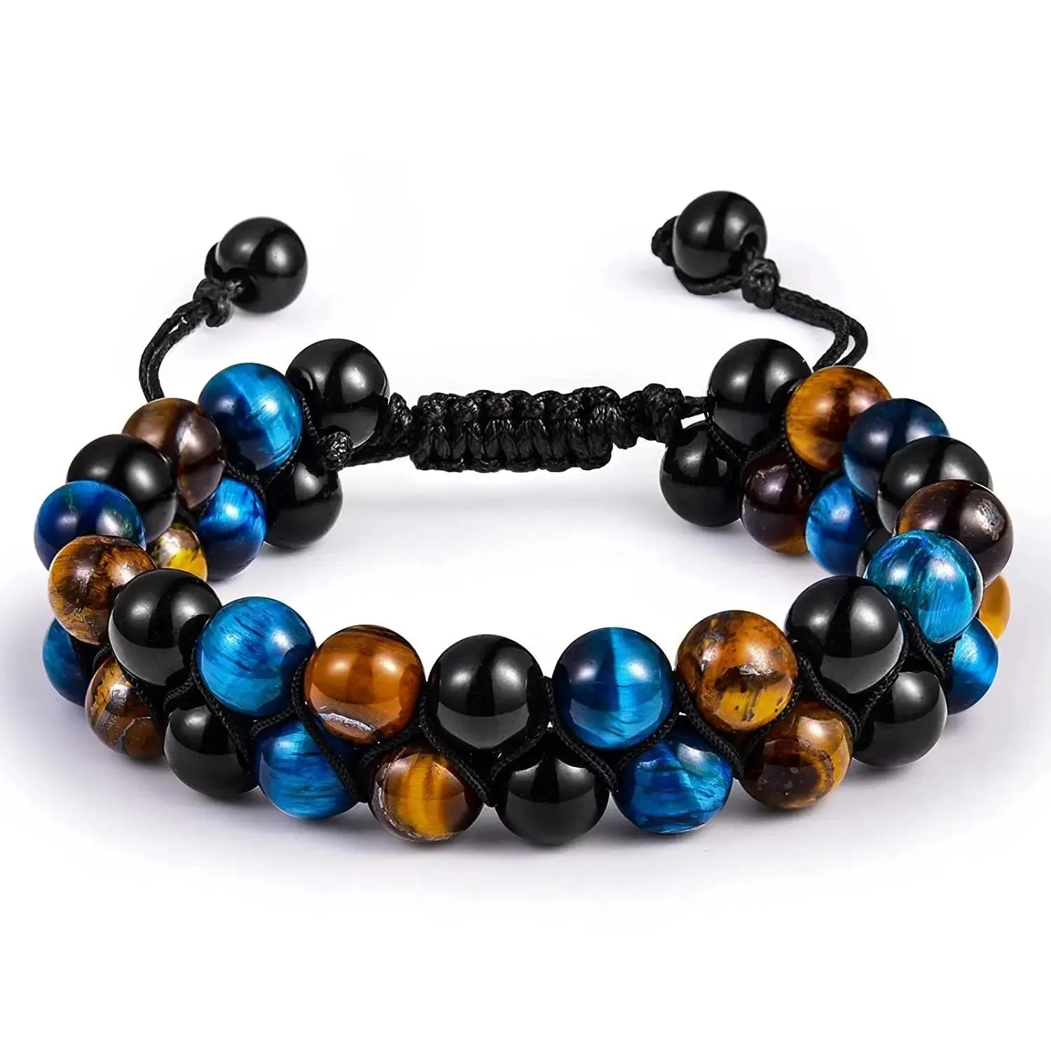 Fashion Men Tiger Eye Natutal Stone Beaded Braided Bracelet Bangles Handmade Double Layer Lapis Lazuli Bracelets Hommes