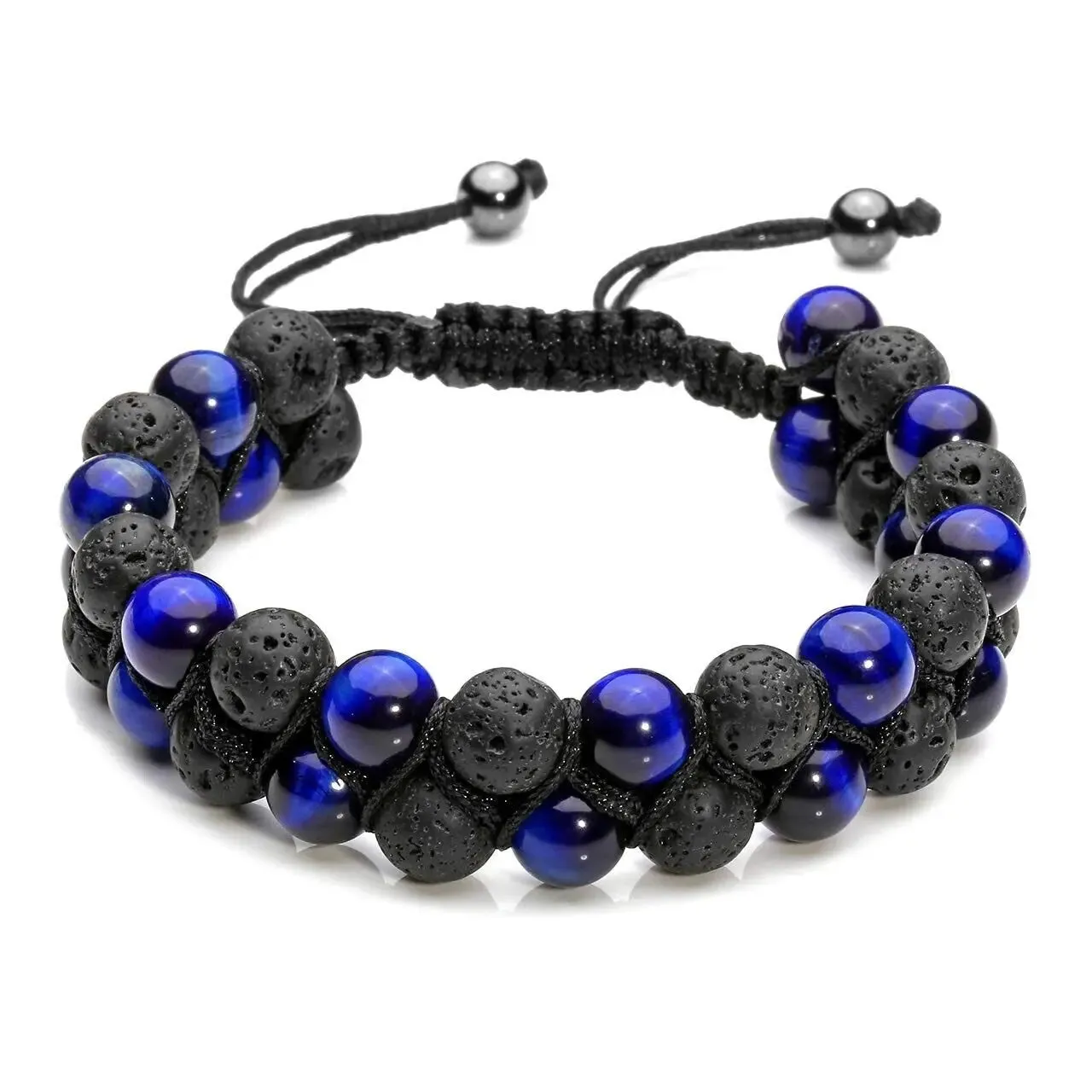 Fashion Men Tiger Eye Natutal Stone Beaded Braided Bracelet Bangles Handmade Double Layer Lapis Lazuli Bracelets Hommes