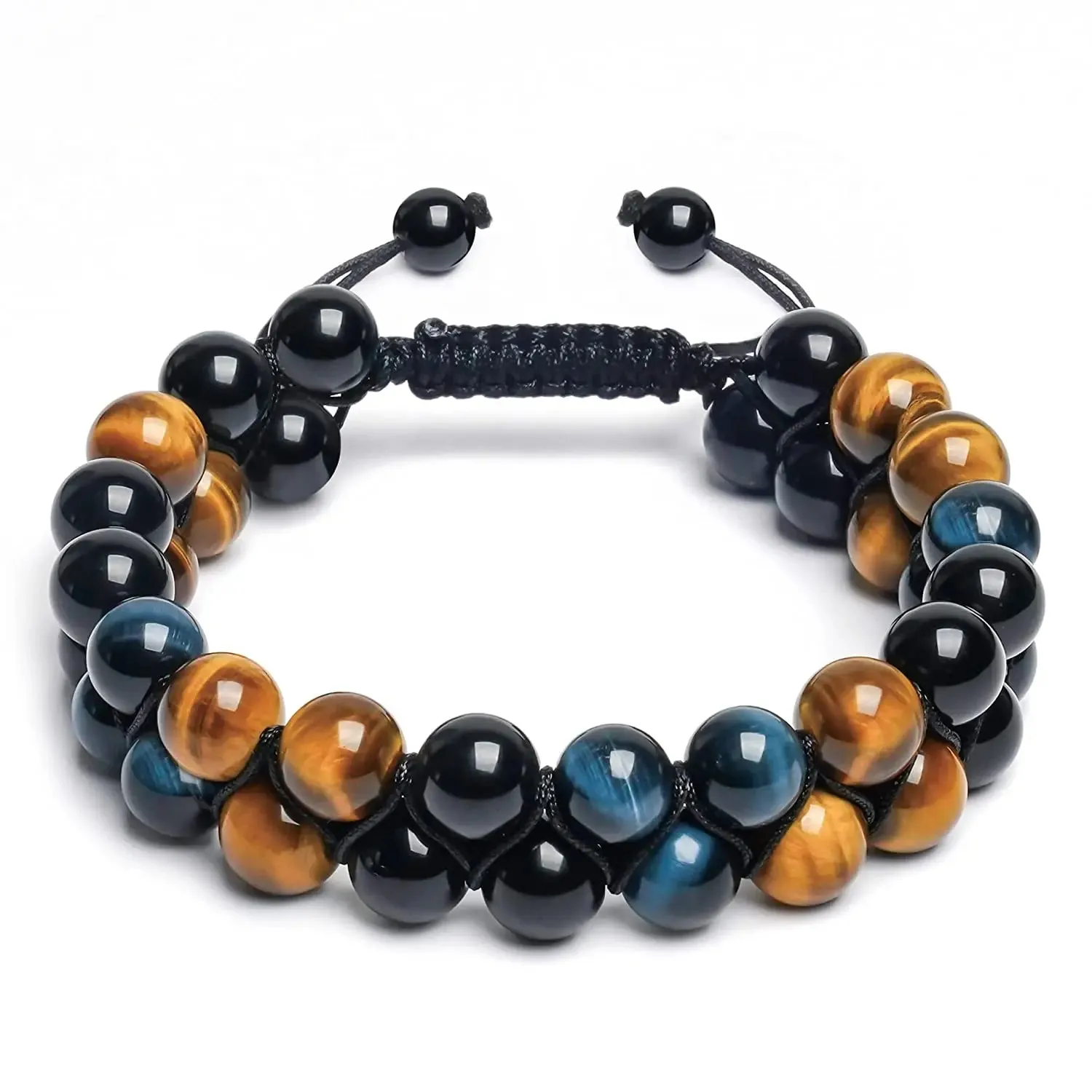 Fashion Men Tiger Eye Natutal Stone Beaded Braided Bracelet Bangles Handmade Double Layer Lapis Lazuli Bracelets Hommes