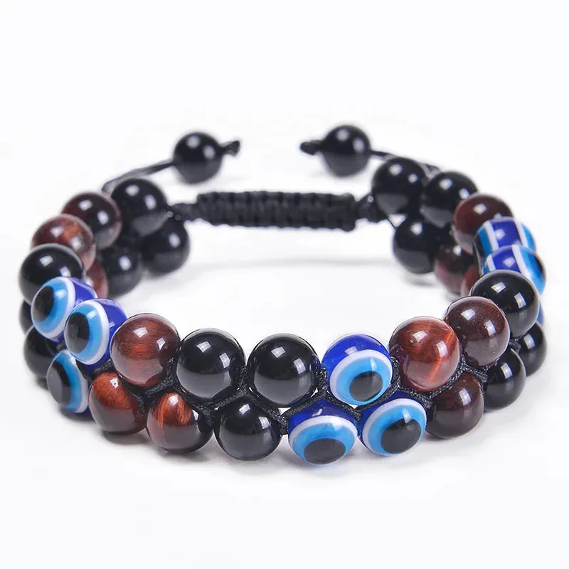 Fashion Men Tiger Eye Natutal Stone Beaded Braided Bracelet Bangles Handmade Double Layer Lapis Lazuli Bracelets Hommes