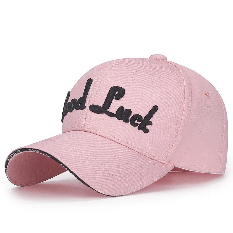 Fashion Women Men Cotton Baseball Caps Male Lady Cool Letter Good Luck Embroidery Sport Visors Snapback Hat For Women Men