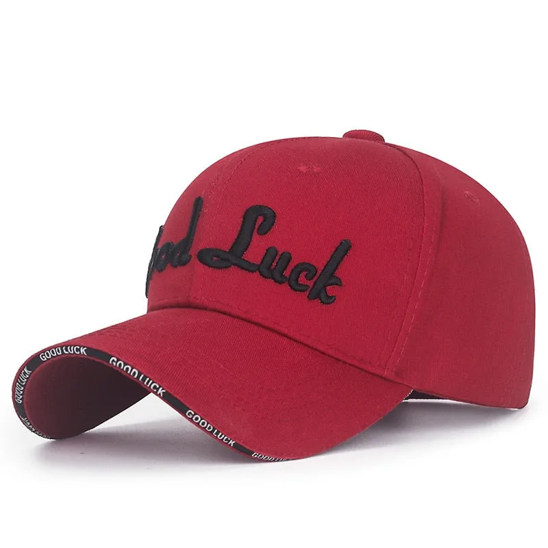 Fashion Women Men Cotton Baseball Caps Male Lady Cool Letter Good Luck Embroidery Sport Visors Snapback Hat For Women Men