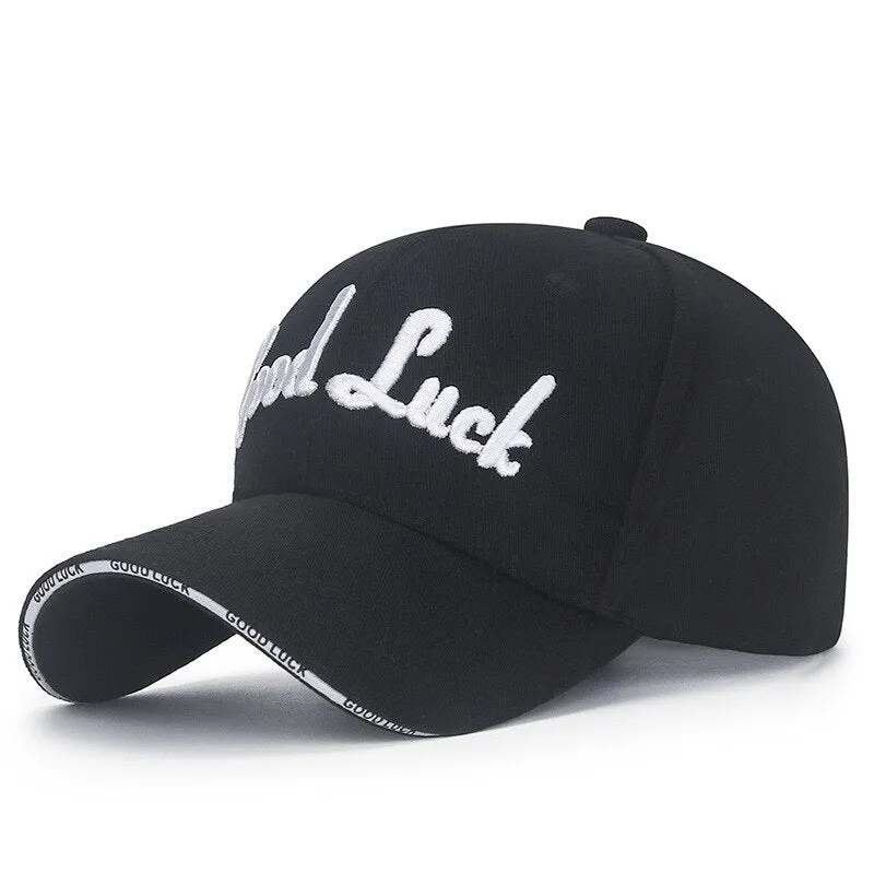 Fashion Women Men Cotton Baseball Caps Male Lady Cool Letter Good Luck Embroidery Sport Visors Snapback Hat For Women Men