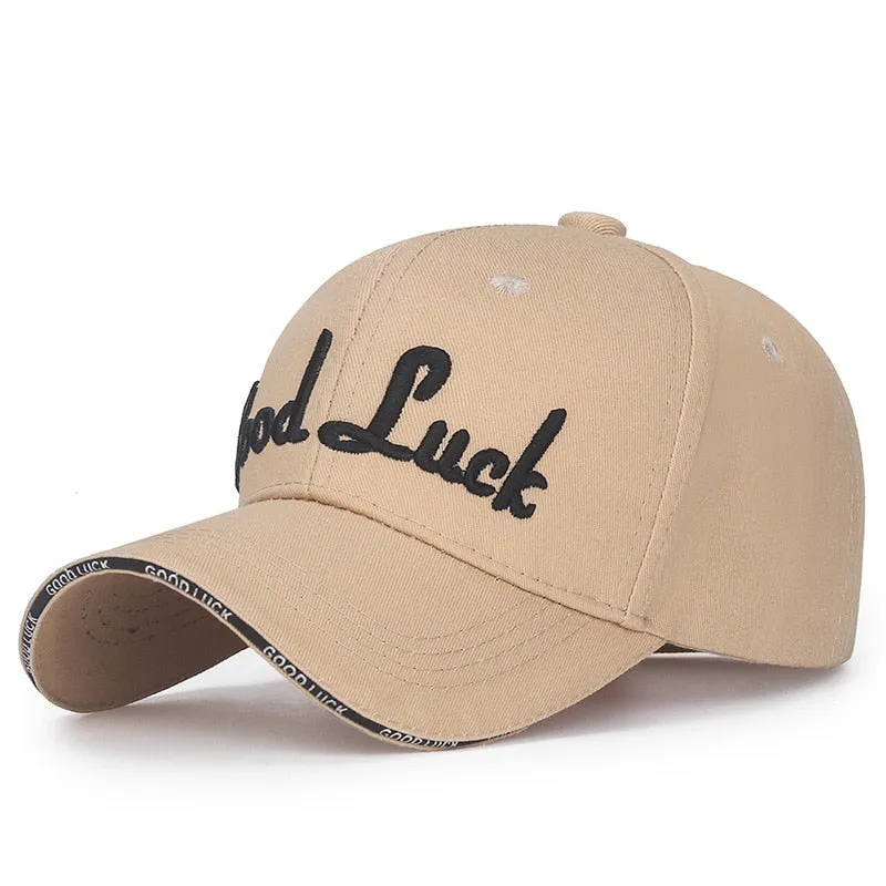 Fashion Women Men Cotton Baseball Caps Male Lady Cool Letter Good Luck Embroidery Sport Visors Snapback Hat For Women Men