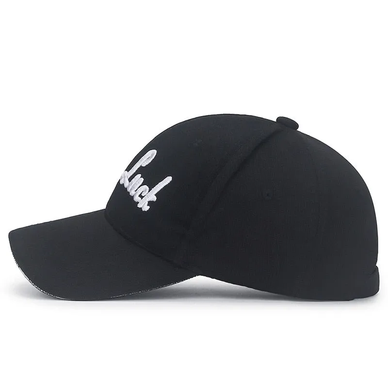 Fashion Women Men Cotton Baseball Caps Male Lady Cool Letter Good Luck Embroidery Sport Visors Snapback Hat For Women Men