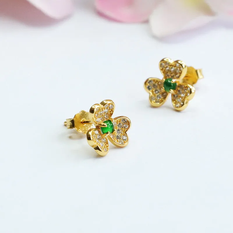 Fortune's Favor Collection: Genuine Jade Clover Stud Earrings