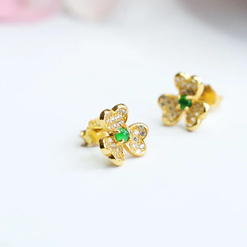 Fortune's Favor Collection: Genuine Jade Clover Stud Earrings