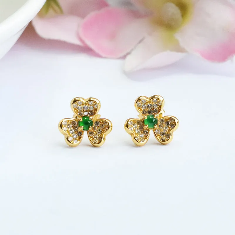 Fortune's Favor Collection: Genuine Jade Clover Stud Earrings