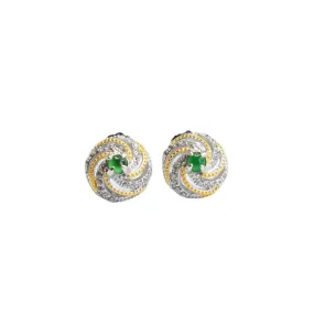 French Luxury Spiral Pattern Silver Earrings with Ice Green Jade