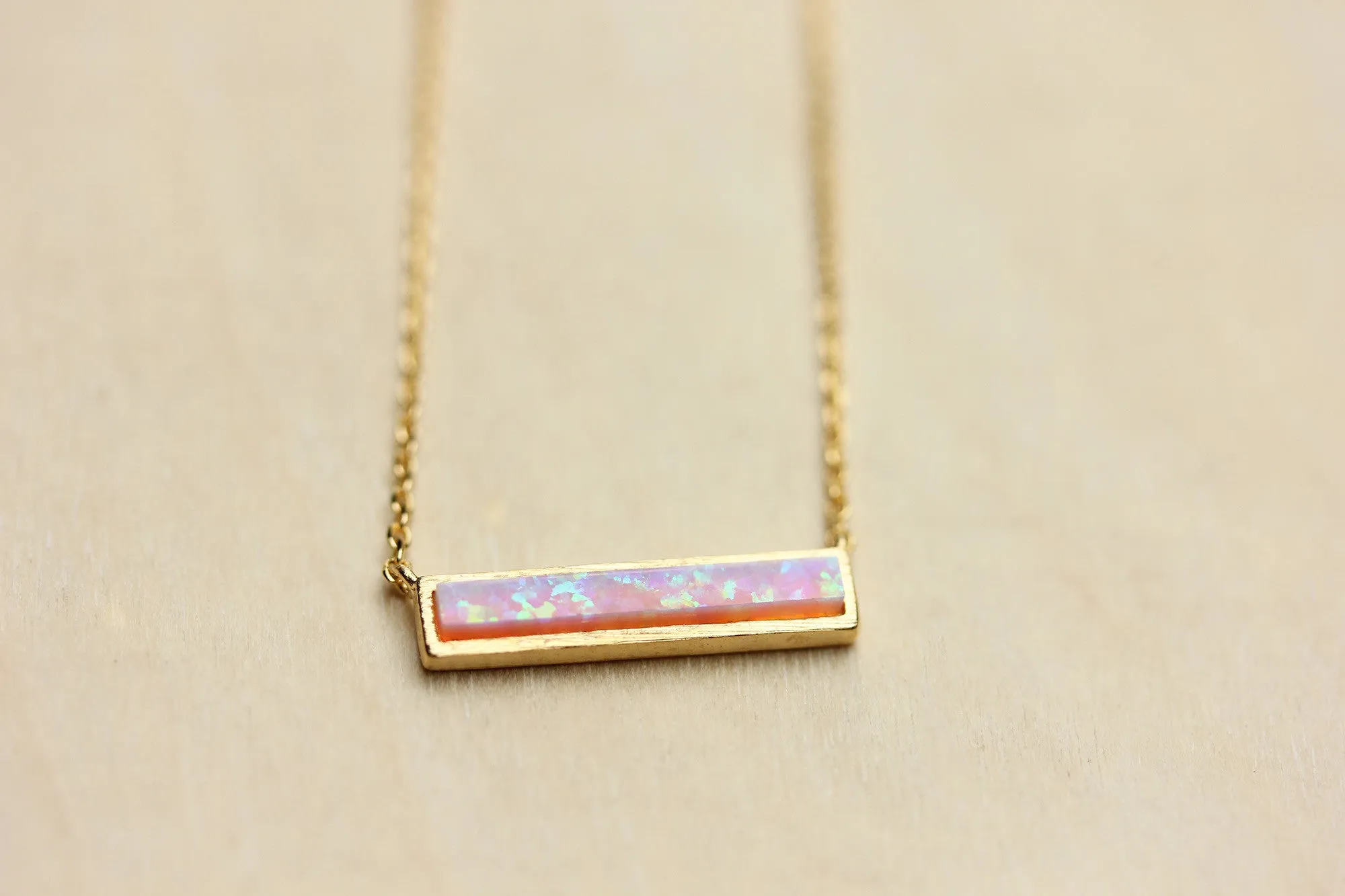 Gemstone Opal Bar Necklace