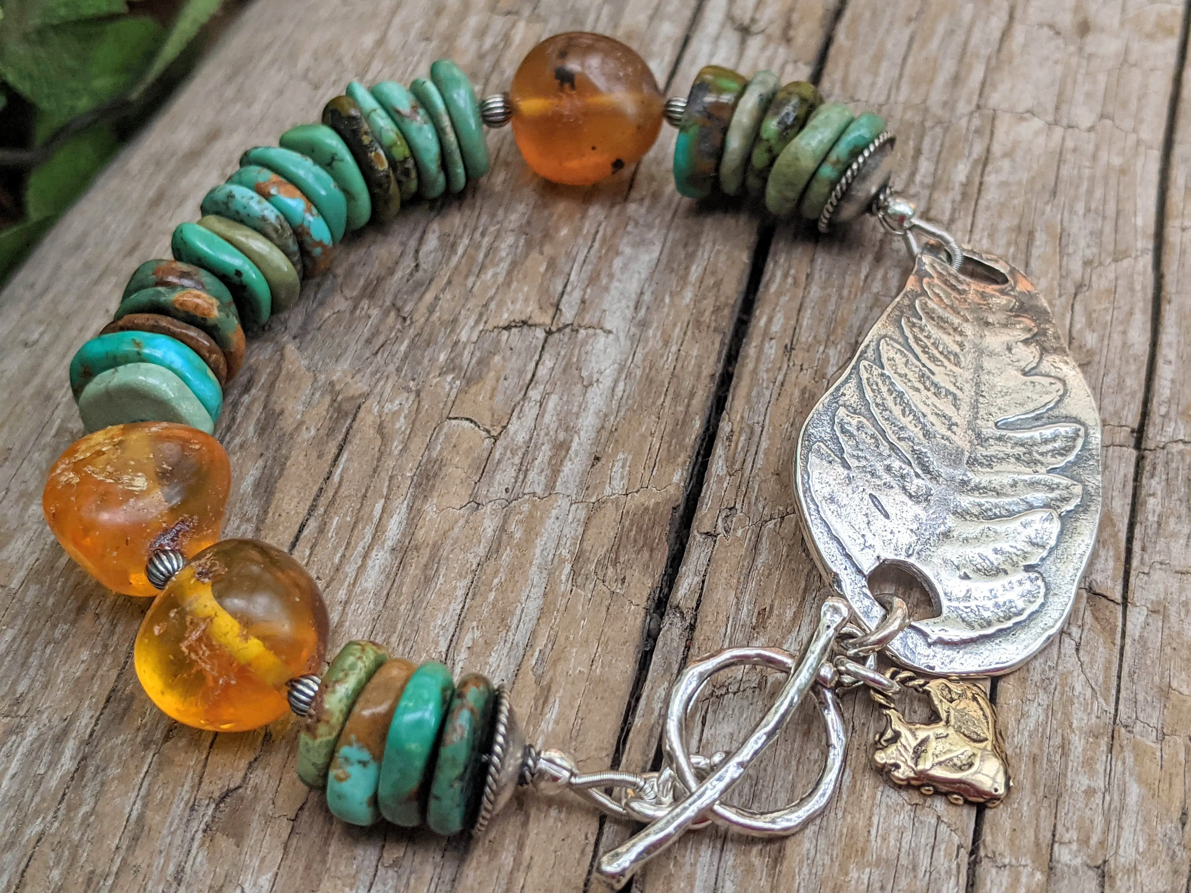 Genuine Turquoise and Baltic Amber Artisan Bracelet