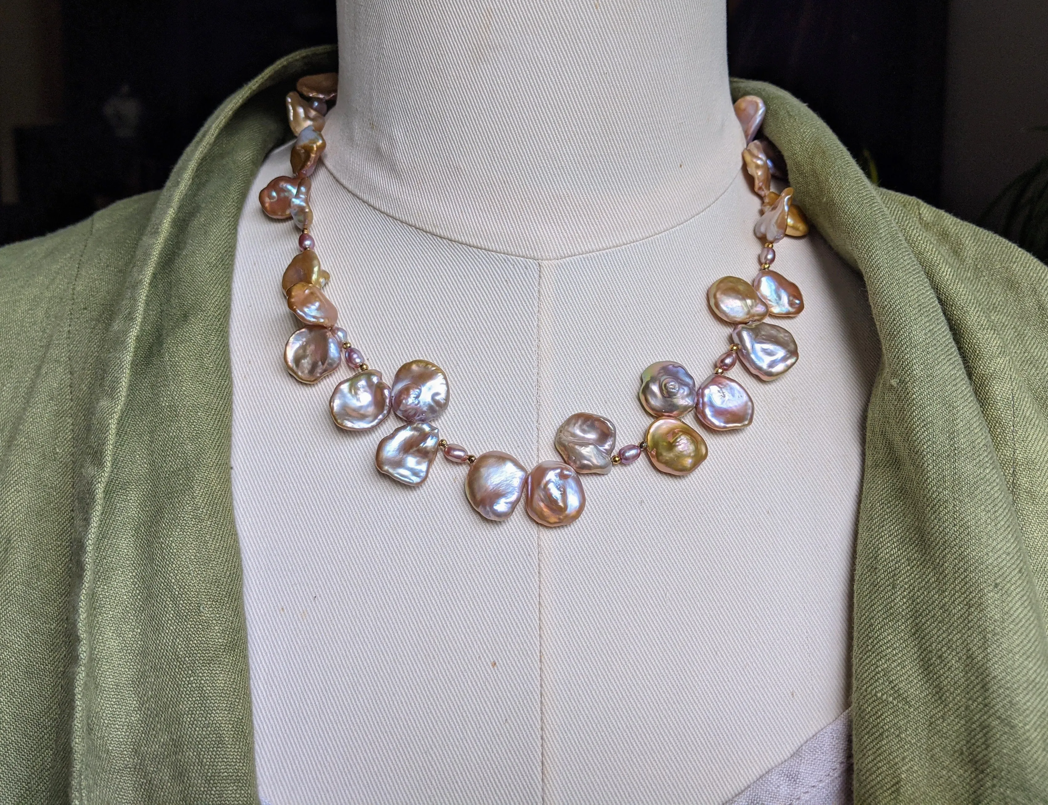 Gold- Bronze Keshi Pearl Necklace