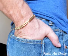 Gold Curb-Link Bracelet for Men