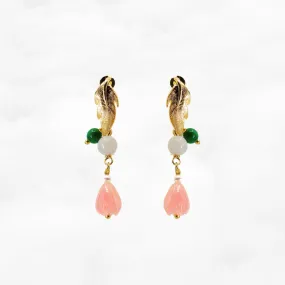 Gold Flower and Jade Earrings