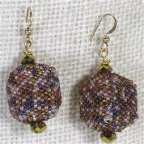 Gold Handmade Beaded Bead Cube Earrings