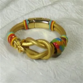 Gold Leather Cord and Kazuri Large Hole Bead Bracelet