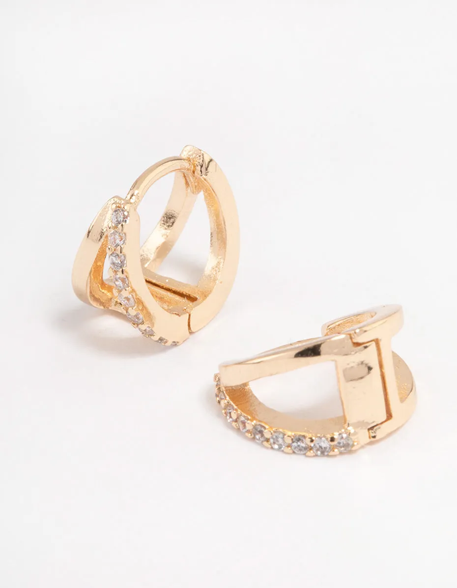 Gold Mini Diamante Illusion Huggie Earrings