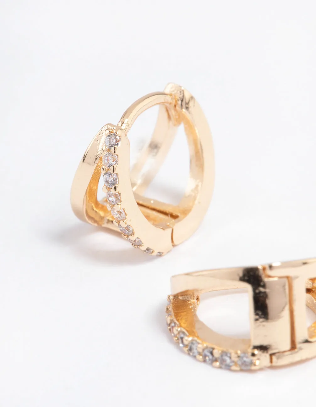 Gold Mini Diamante Illusion Huggie Earrings