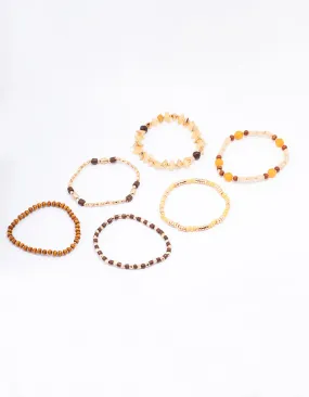 Gold Mixed Beaded Stretch Bracelet 6-Pack