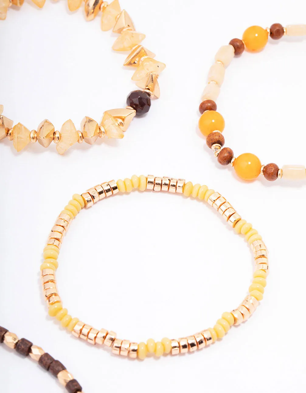 Gold Mixed Beaded Stretch Bracelet 6-Pack