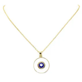 Gold Multi Color CZ Evil Eye Pendant Necklace