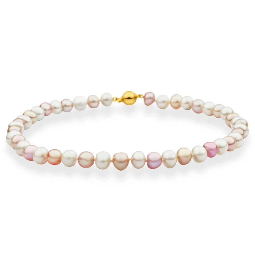 Gold Plated Sterling Silver Mixed Colour Freshwater Pearl Necklace