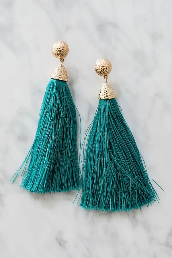 Golden Moment Tassel Earrings In Jade