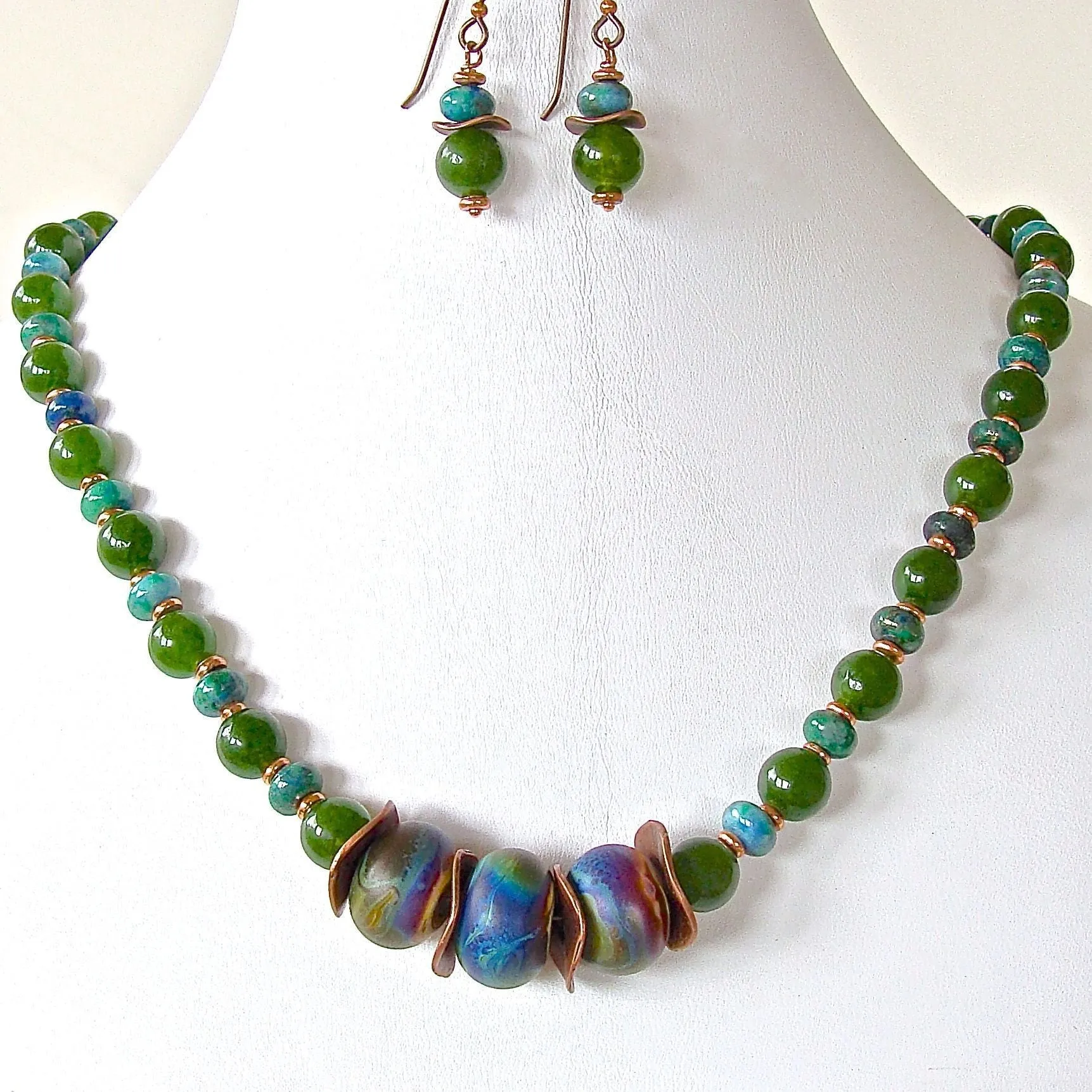 Green Acres: 18" Lampwork Glass Beads