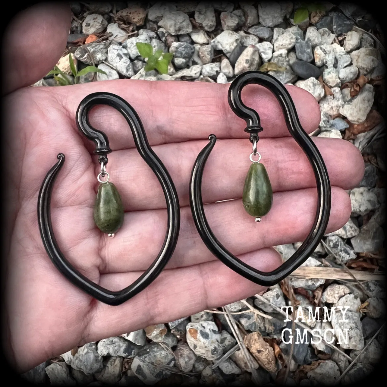 Green jade tear drop ear hangers-Hanging gauges