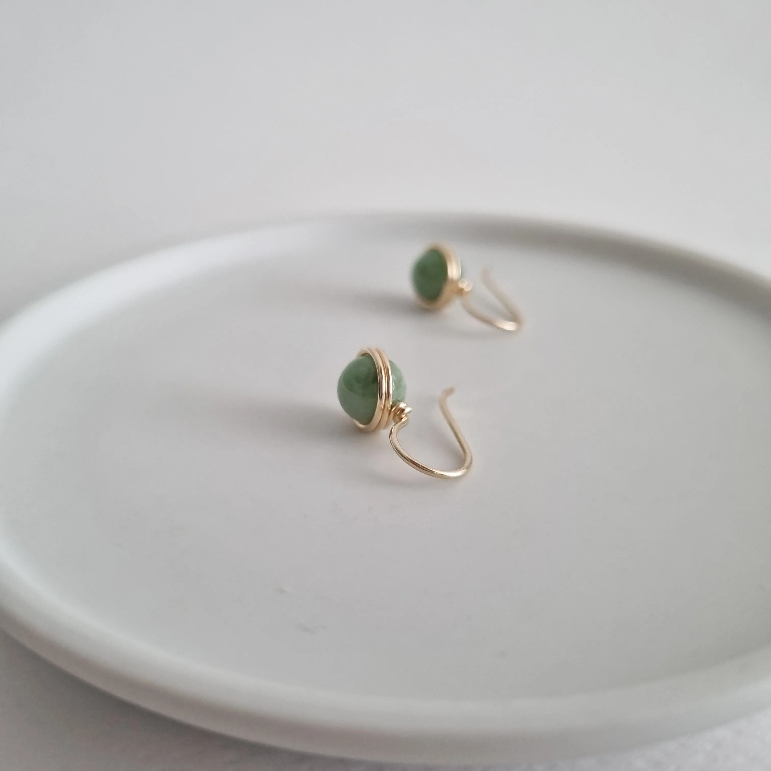 Green Myanmar Jade Wrapped Drop Earrings / 14k Gold-filled