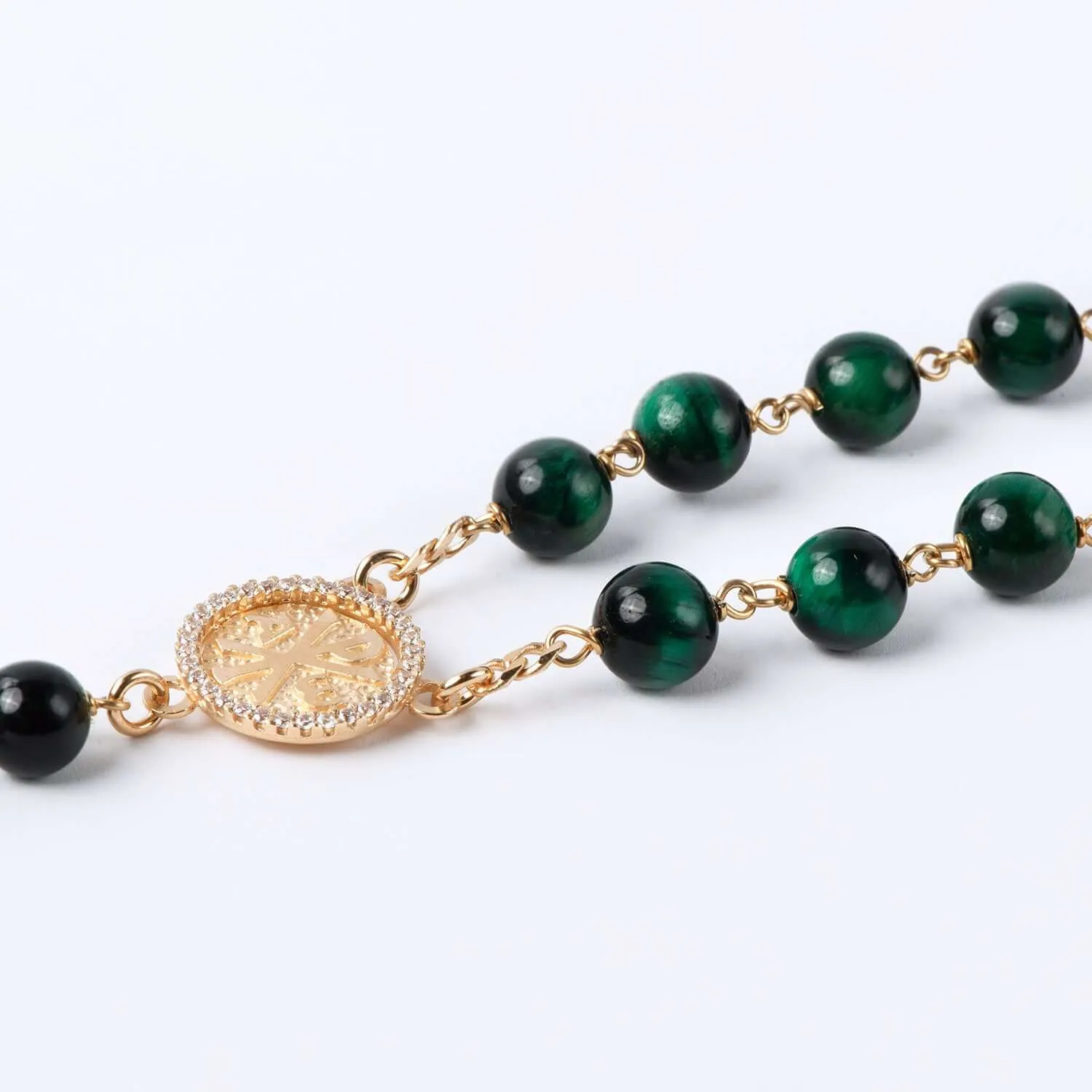 GREEN TIGER EYE ROSARY - VERMEIL SILVER