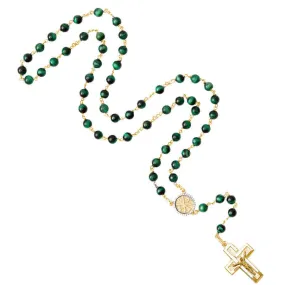 GREEN TIGER EYE ROSARY - VERMEIL SILVER