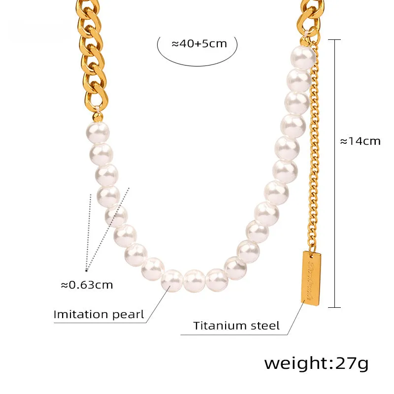 Half Gold Chain Half Pearl Necklace Extension Drop Pendant