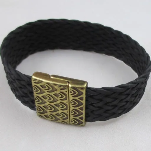 Handcrafted Men's Black Braided Leather Bracelet