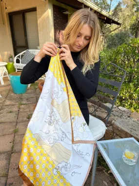 Head Scarf - Neckerchief - Yellow Bronze Floral