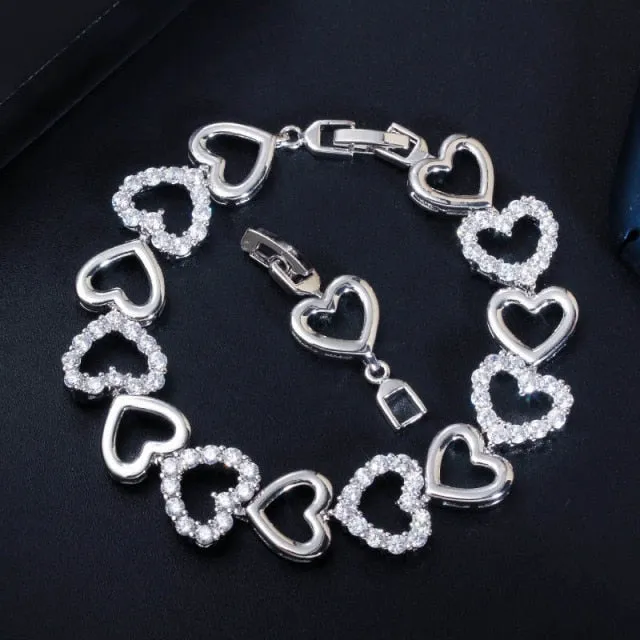 Hearts all Around Cubic Zirconia Gold or Silver Tone Bracelet