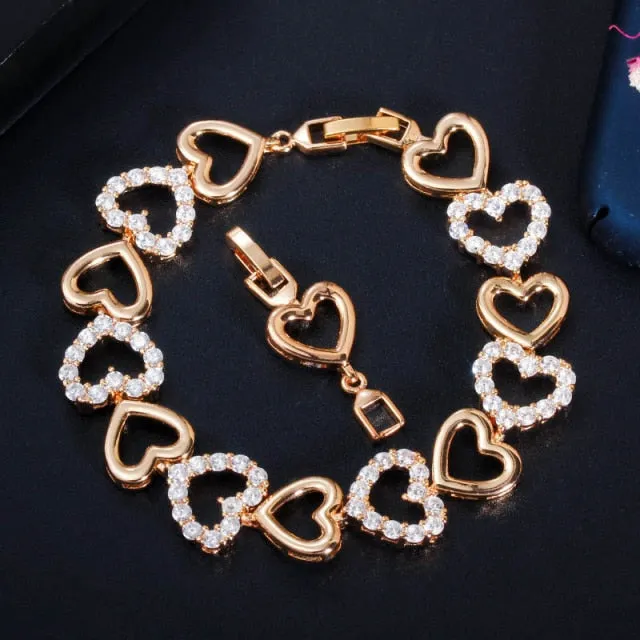 Hearts all Around Cubic Zirconia Gold or Silver Tone Bracelet