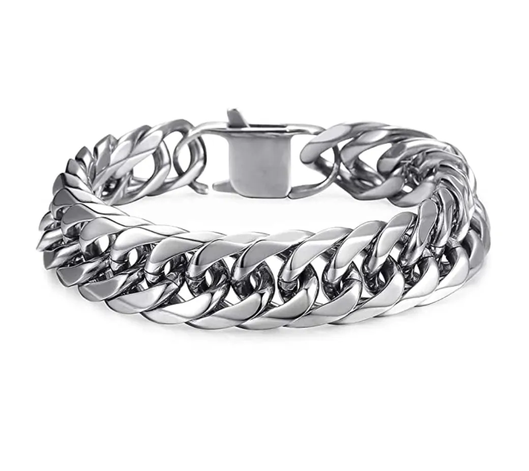 Heavy Curb Link Bracelet Cuban Link Chain Bracelet Men's Bracelet Stainless Steel 8in.