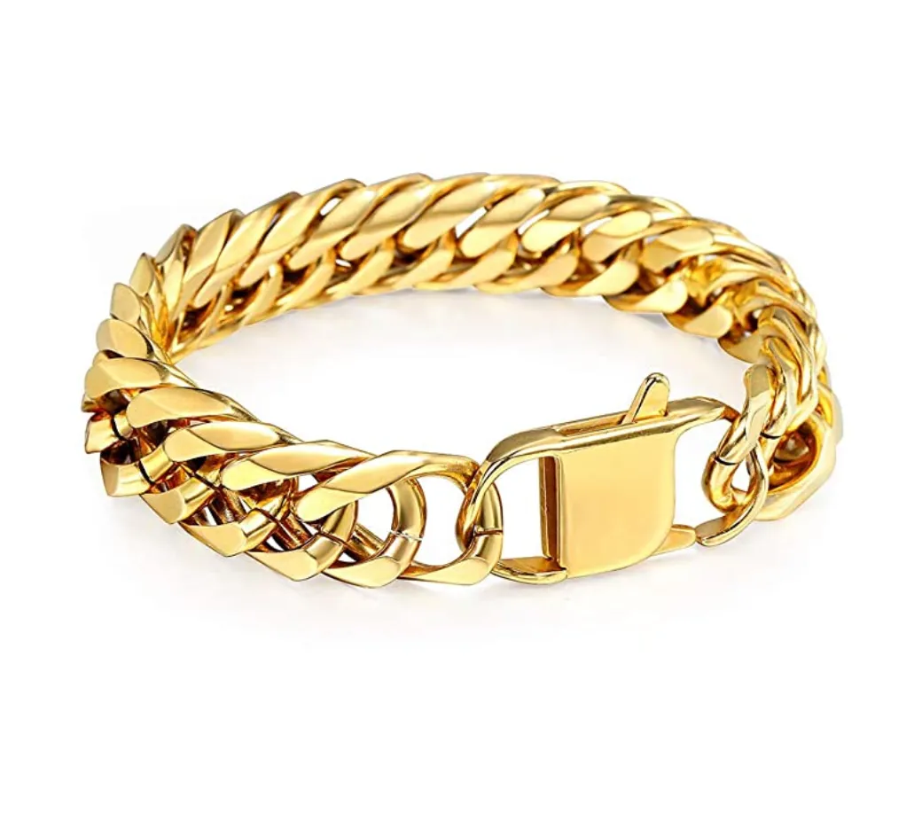 Heavy Curb Link Bracelet Cuban Link Chain Bracelet Men's Bracelet Stainless Steel 8in.